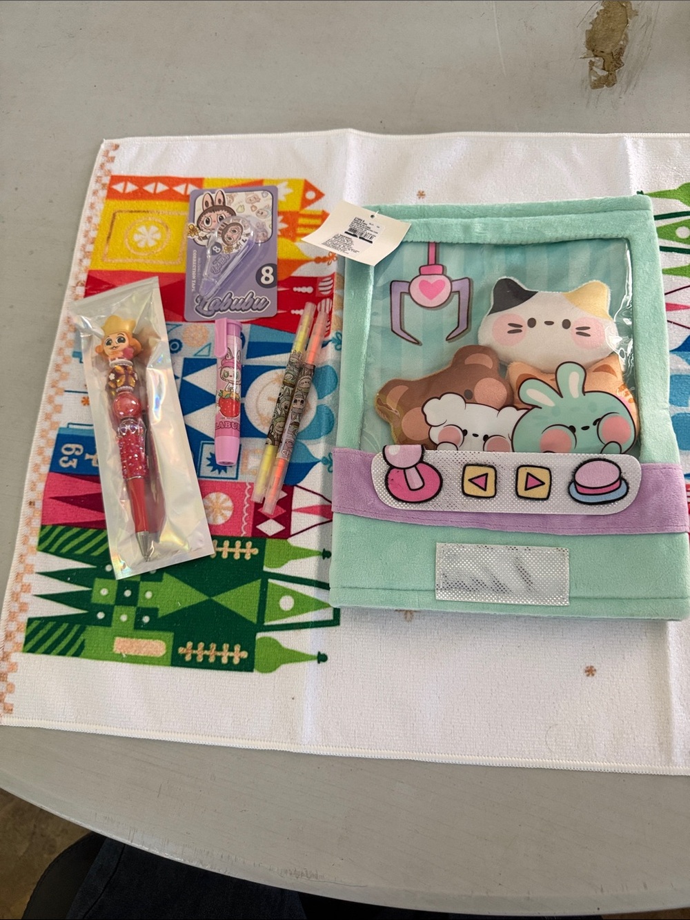 Mint Green Plush Claw Machine Pencil Pouch with Cute Character Pens